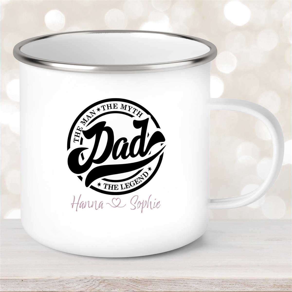 Tasse Vatertag #8 Papa, "The Legend" Wunschnamen Emaille Personalisiert