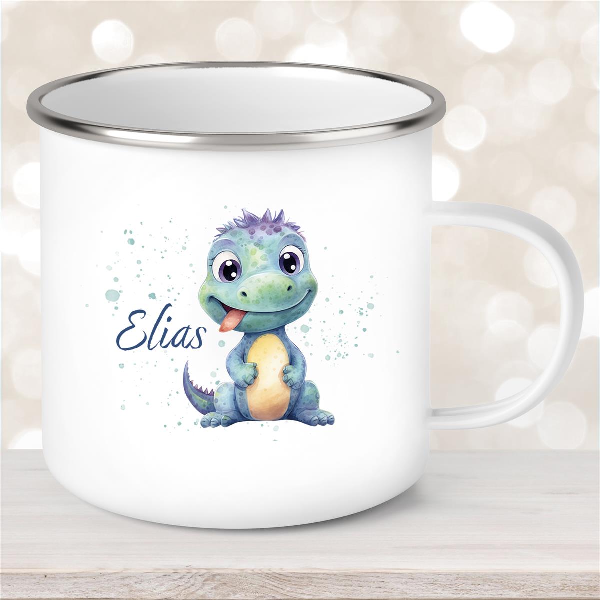 Tasse Wunschname Dino #13 Emaille Kinderbecher