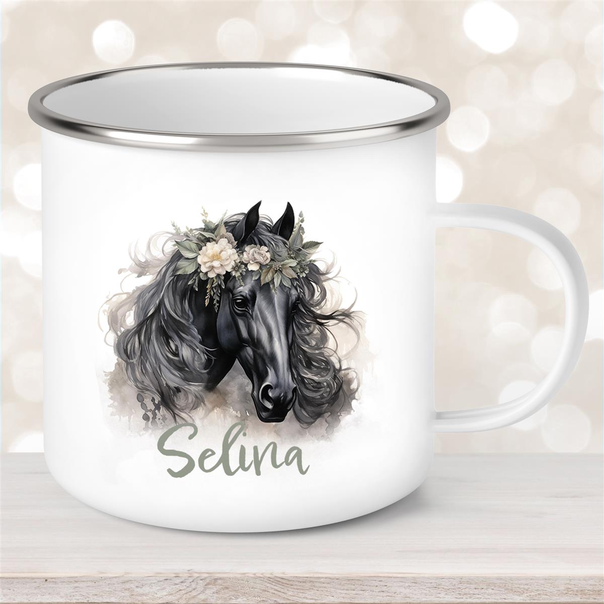Tasse Pferd #3 Wunschname Emaille Kinderbecher personalisiert