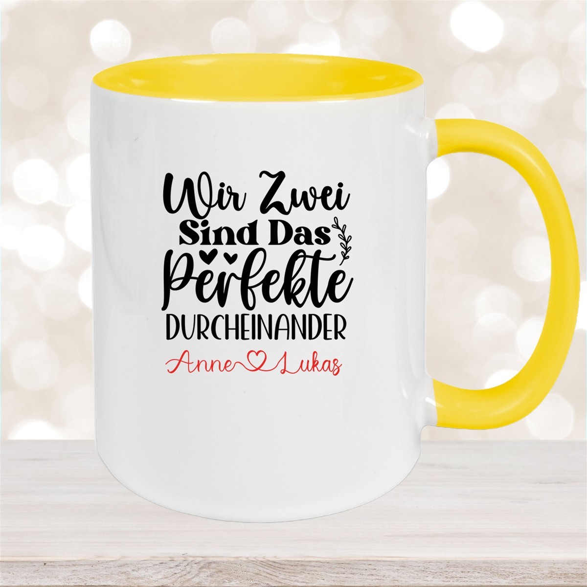 Tasse Liebe - "Wir Zwei sind das perfekte Durcheinander" Valentinstag Wunschnamen Keramik personalisiert versch. Farben