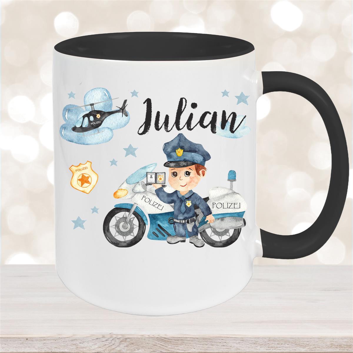 Tasse Polizei #2 Wunschname Keramik Kinderbecher personalisiert versch. Farben