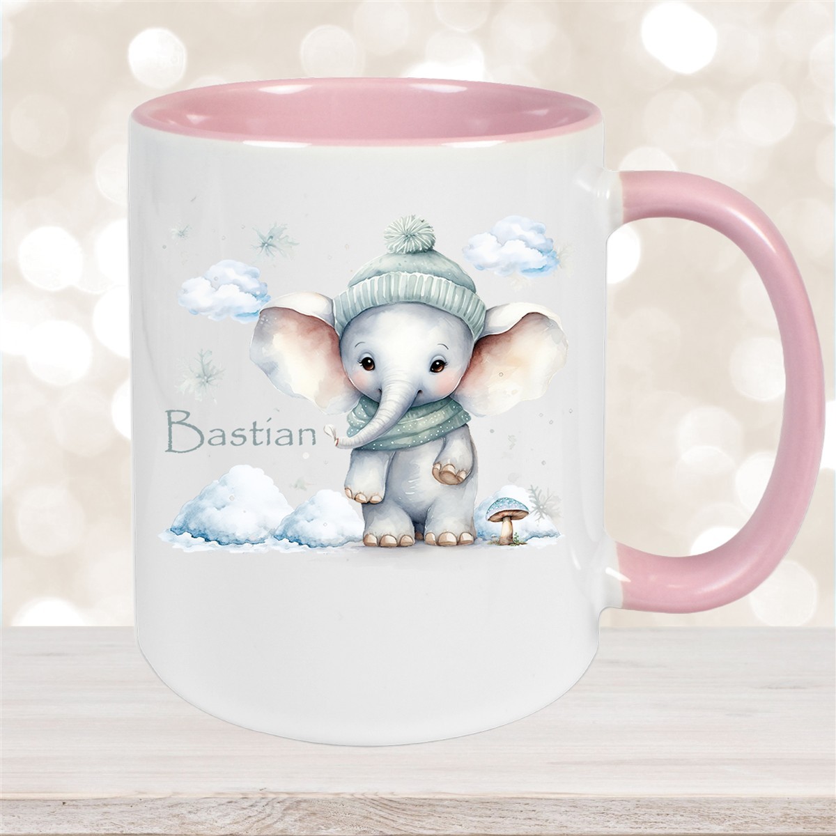 Tasse Wunschname Christmas Elefant #2 Keramik Kinderbecher versch. Farben