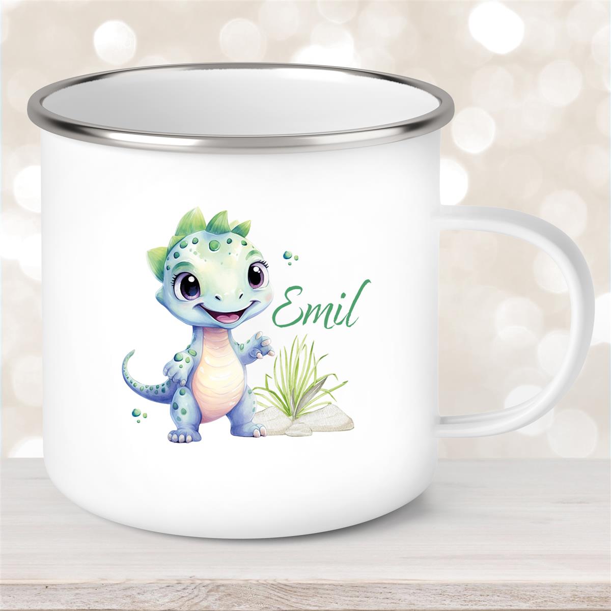Tasse Wunschname Dino #14 Emaille Kinderbecher