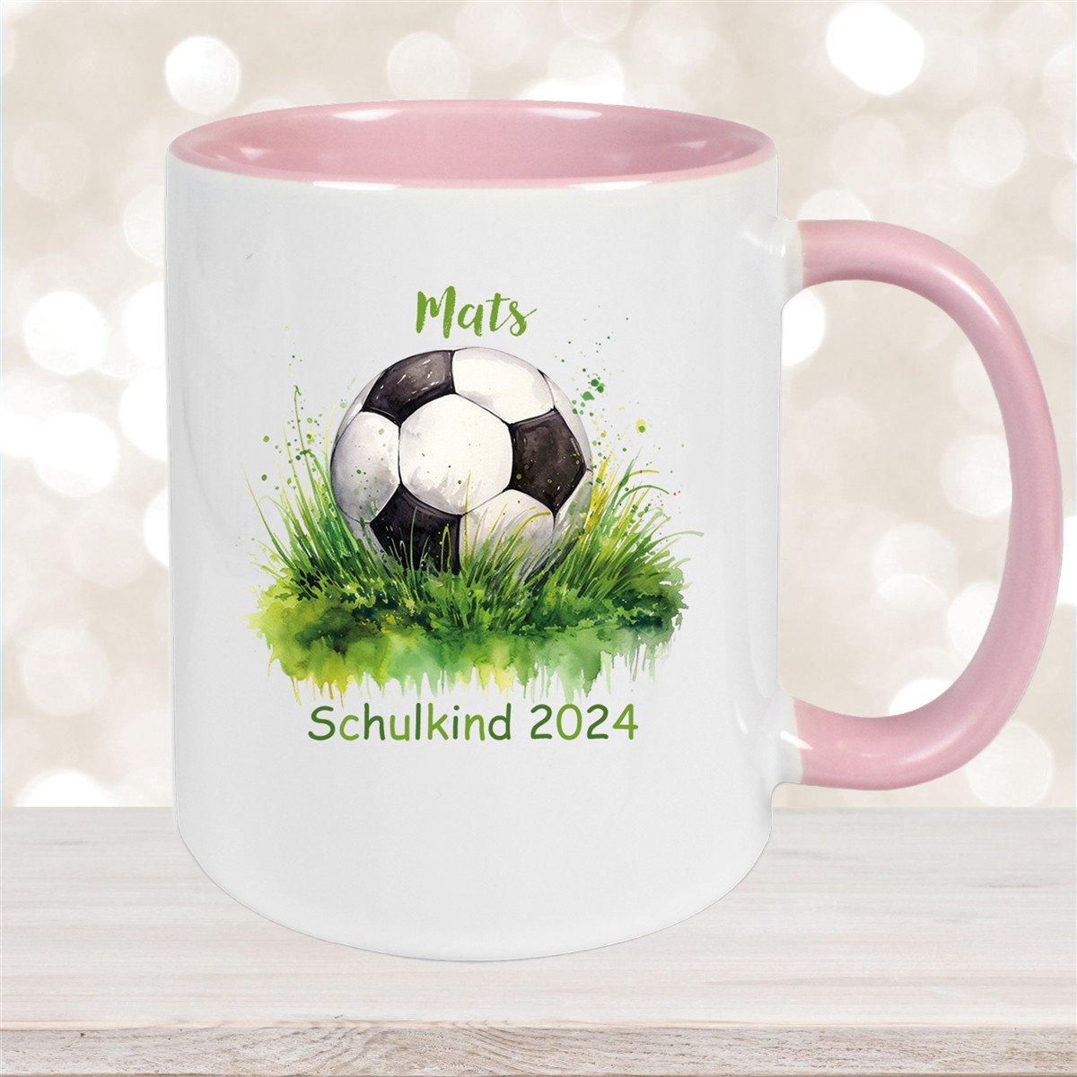 Tasse Schulkind #12 Wunschname Fußball#1 Keramik Kinderbecher Personalisiert versch. Farben