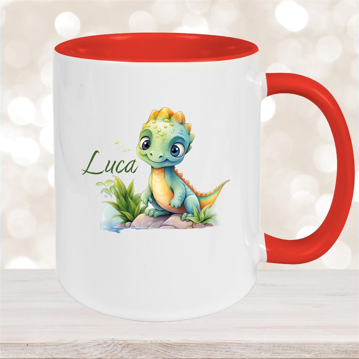 Tasse Dino #11 Wunschname Keramik Kinderbecher Personalisiert versch. Farben