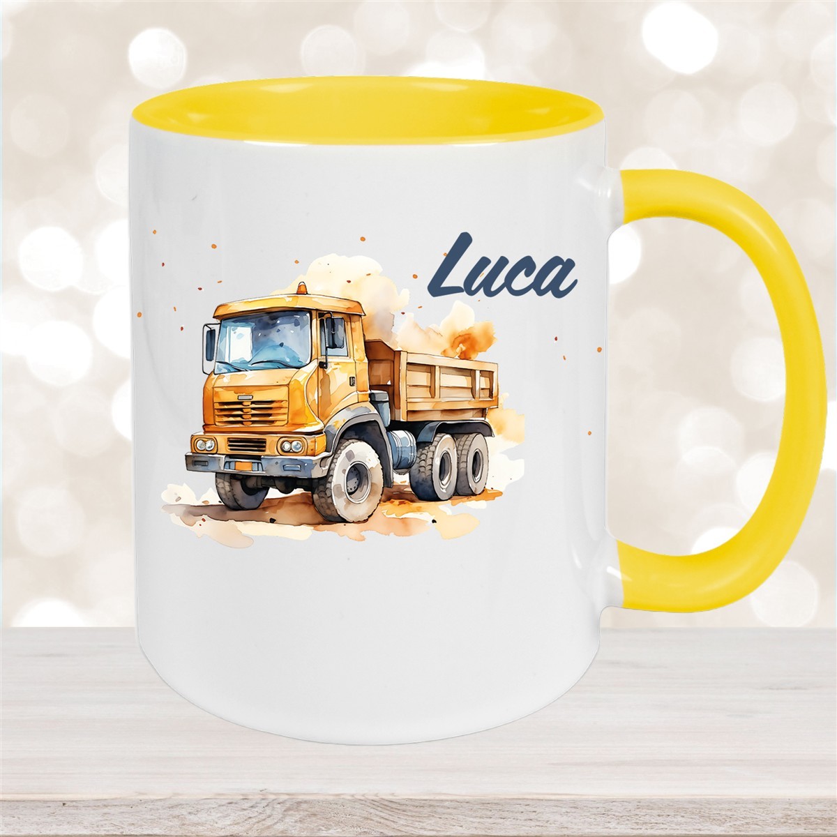 Tasse Wunschname Baustelle Kipper Keramik Kinderbecher versch. Farben