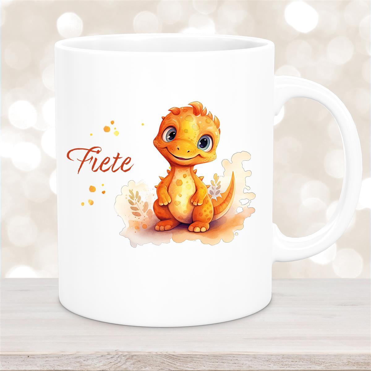 Tasse Dino #10 Wunschname Keramik Kinderbecher Personalisiert versch. Farben