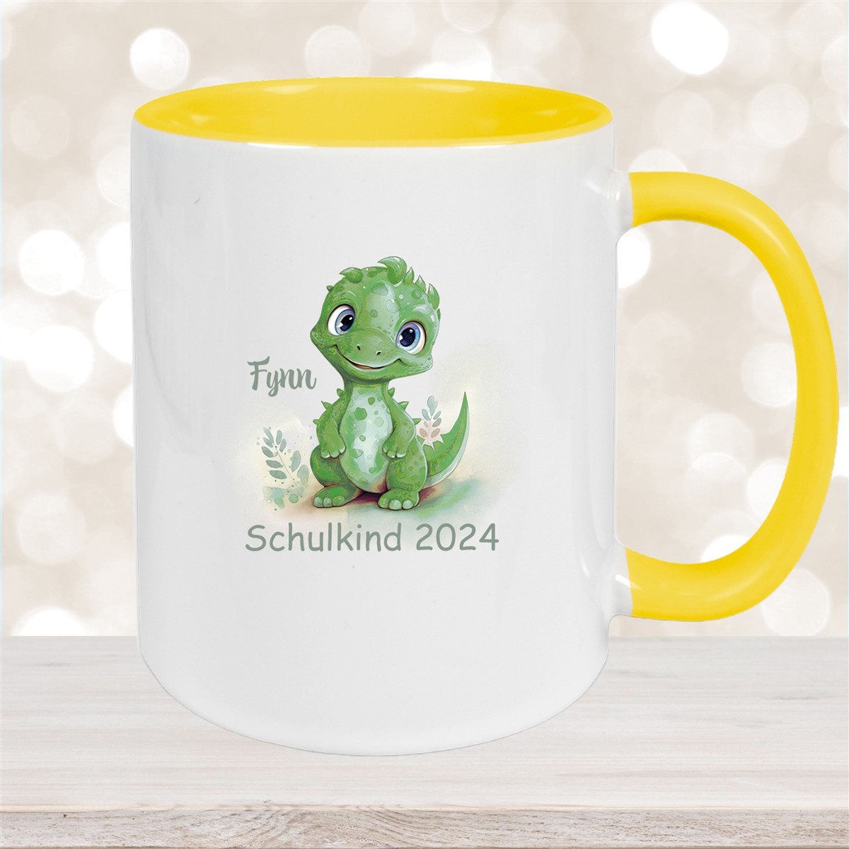 Tasse Schulkind #11 Wunschname Dino #2 Keramik Kinderbecher Personalisiert versch. Farben
