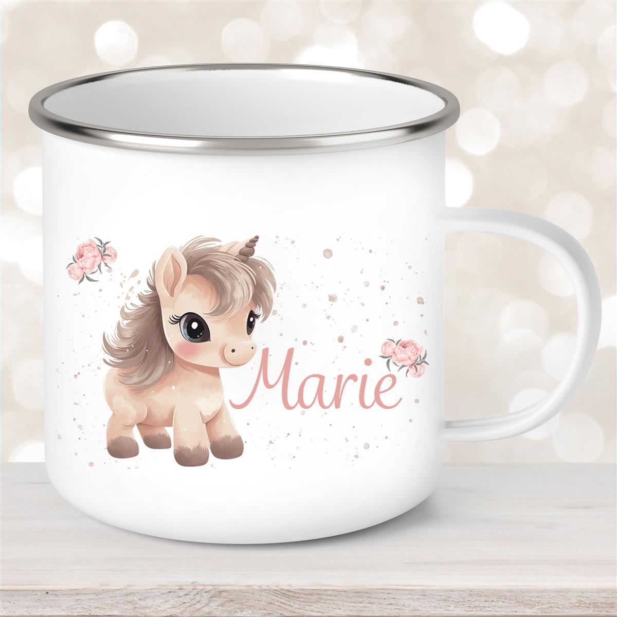 Tasse Einhorn #8 Wunschname Emaille Kinderbecher personalisiert