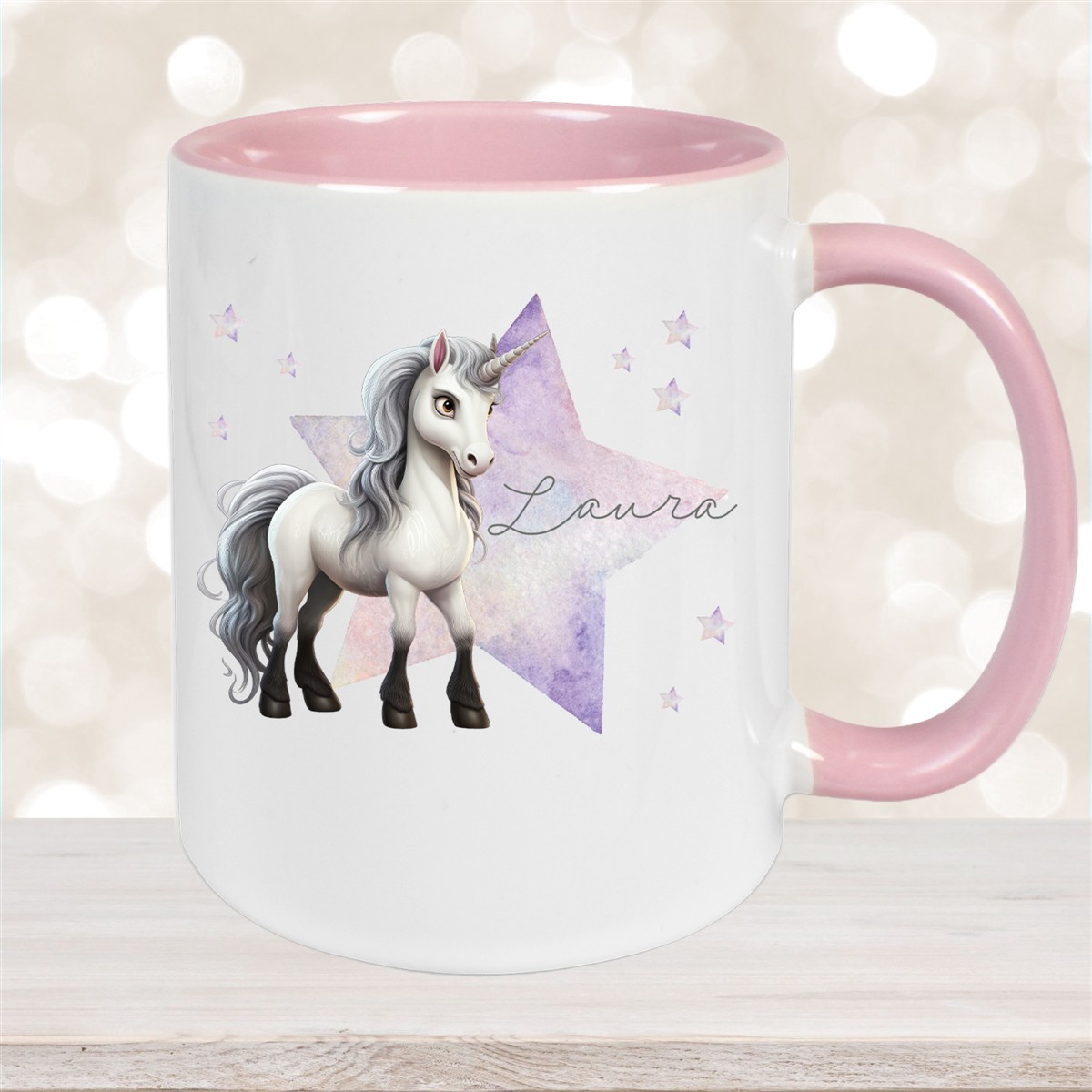 Tasse Wunschname Einhorn Stern #1 Keramik Kinderbecher versch. Farben