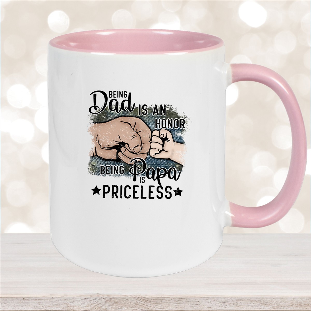 Tasse Vatertag #4 "Being Papa is Priceless" Wunschnamen Keramik Personalisiert versch. Farben