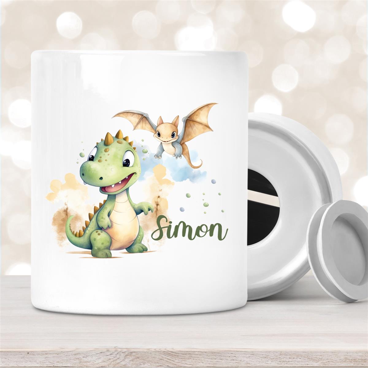 Spardose mit Wunschname Dino #6 personalisiert