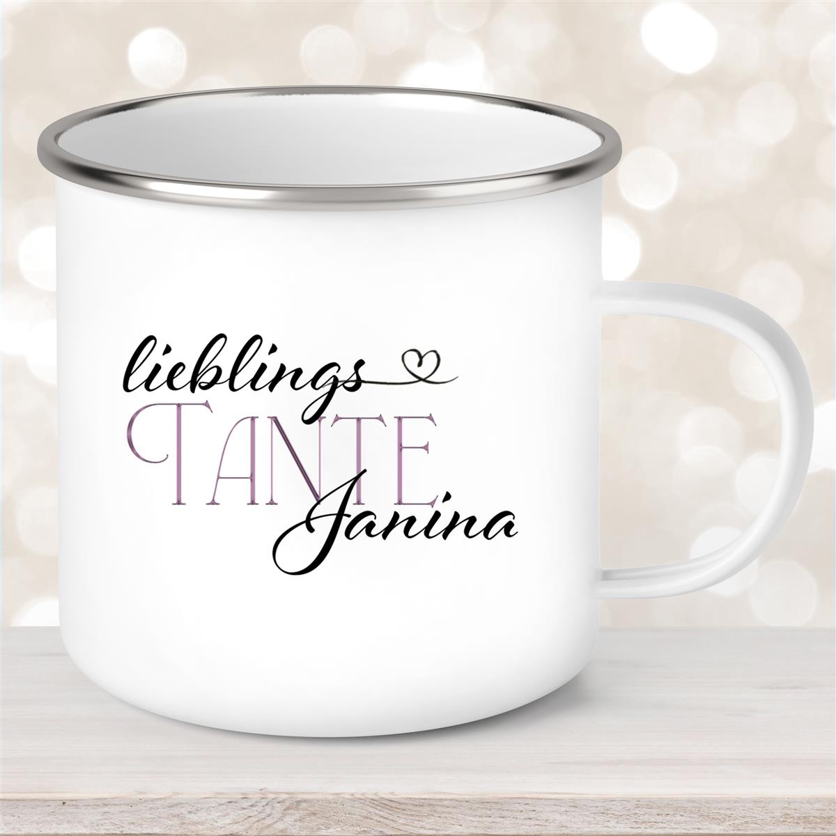 Tasse Wunschname Lieblings-Tante #1 Emaille personalisiert