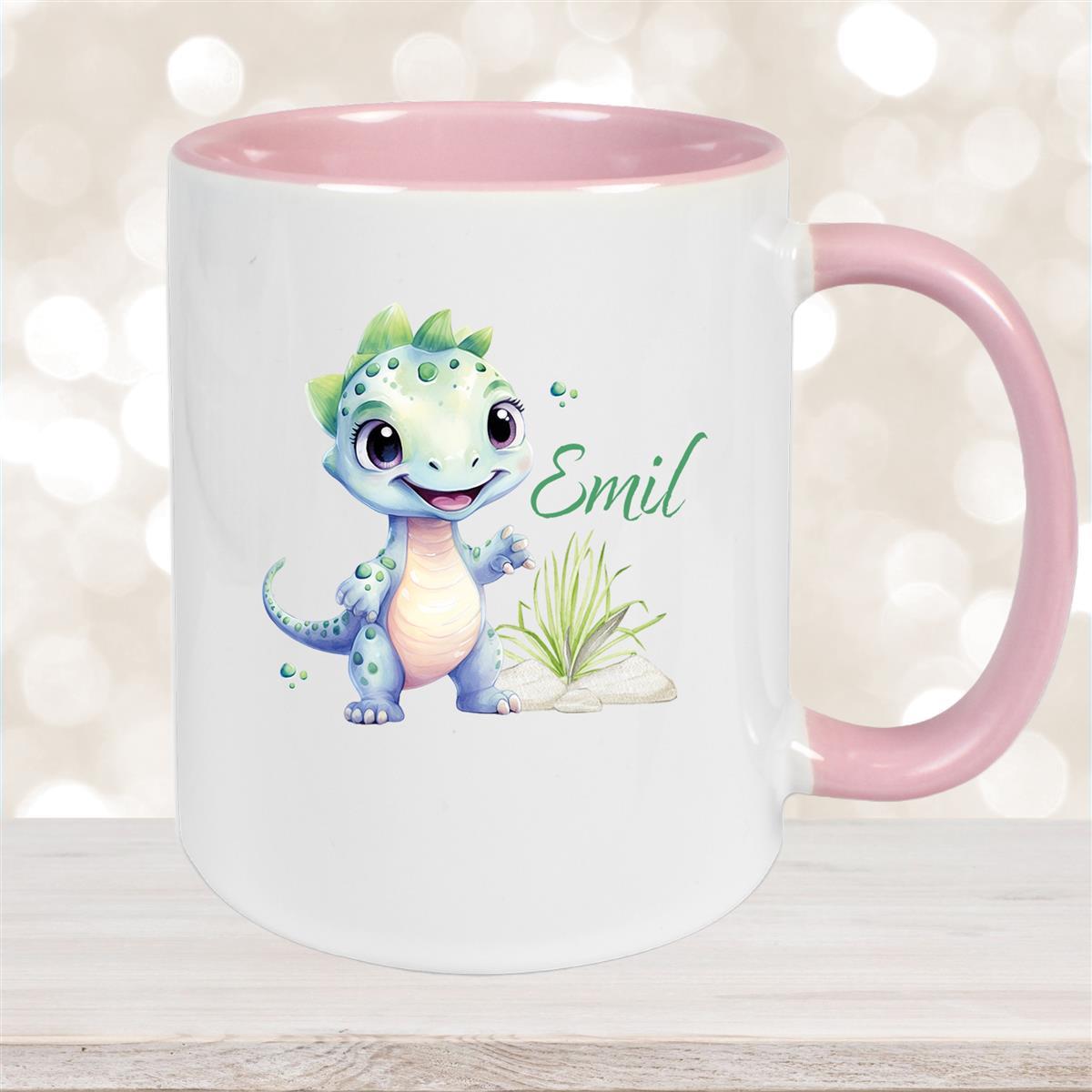 Tasse Dino #14 Wunschname Keramik Kinderbecher Personalisiert versch. Farben