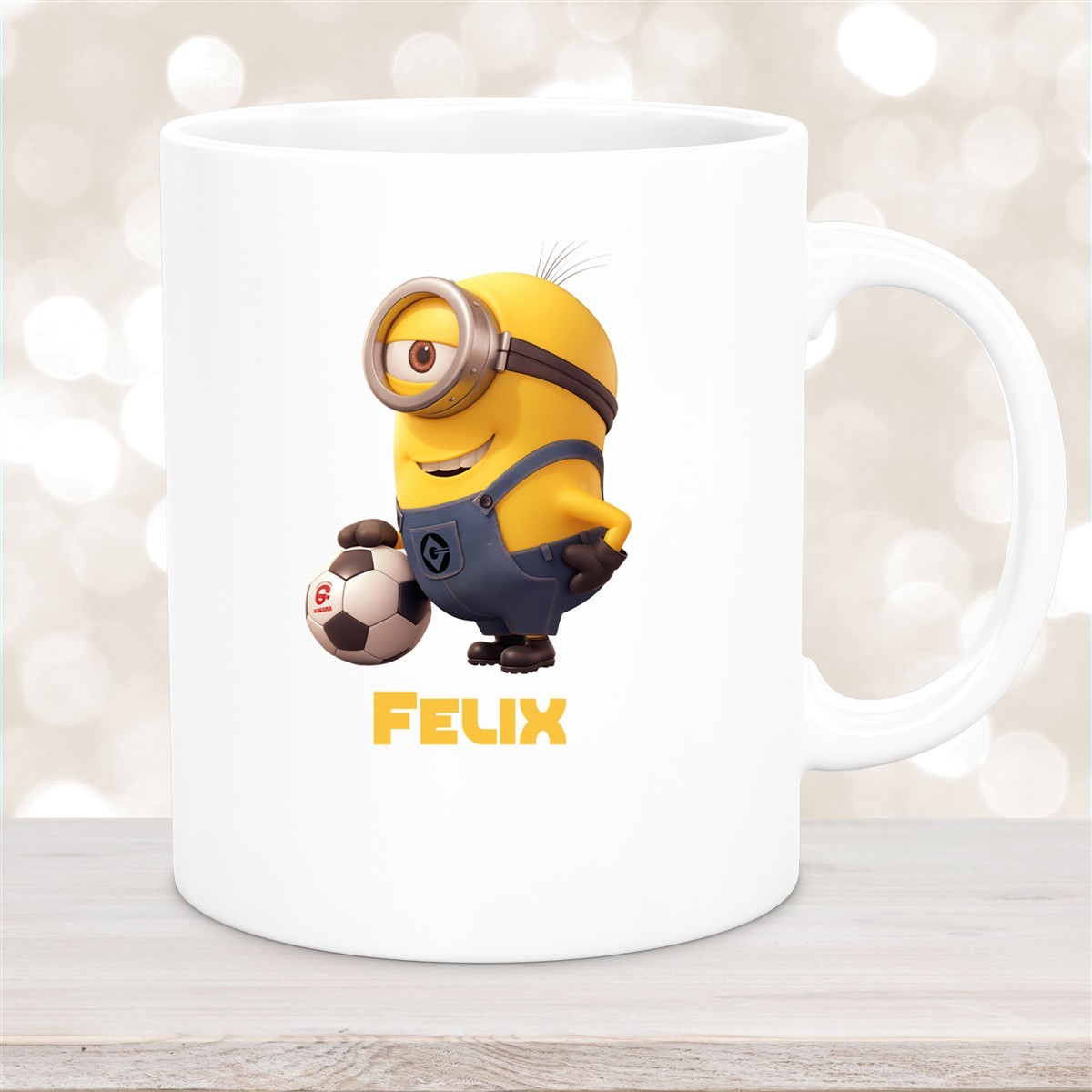 Tasse Minions Kinder Minion #8 Fußball Wunschname Keramik Kinderbecher personalisiert versch. Farben