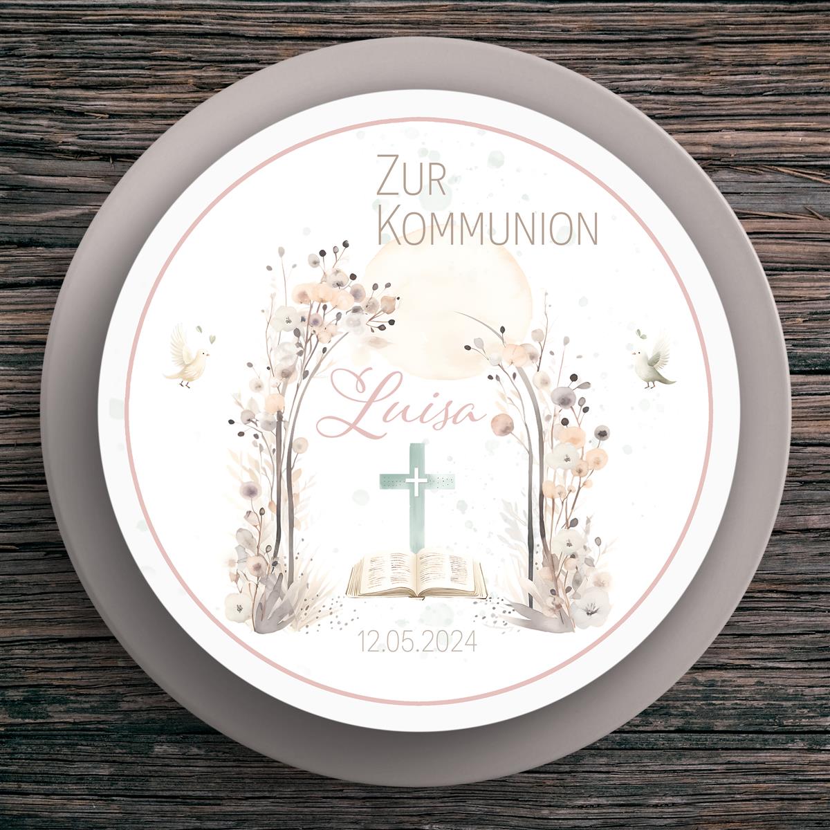 Tortenaufleger Kommunion Blüten #1 Name & Datum (20cm)