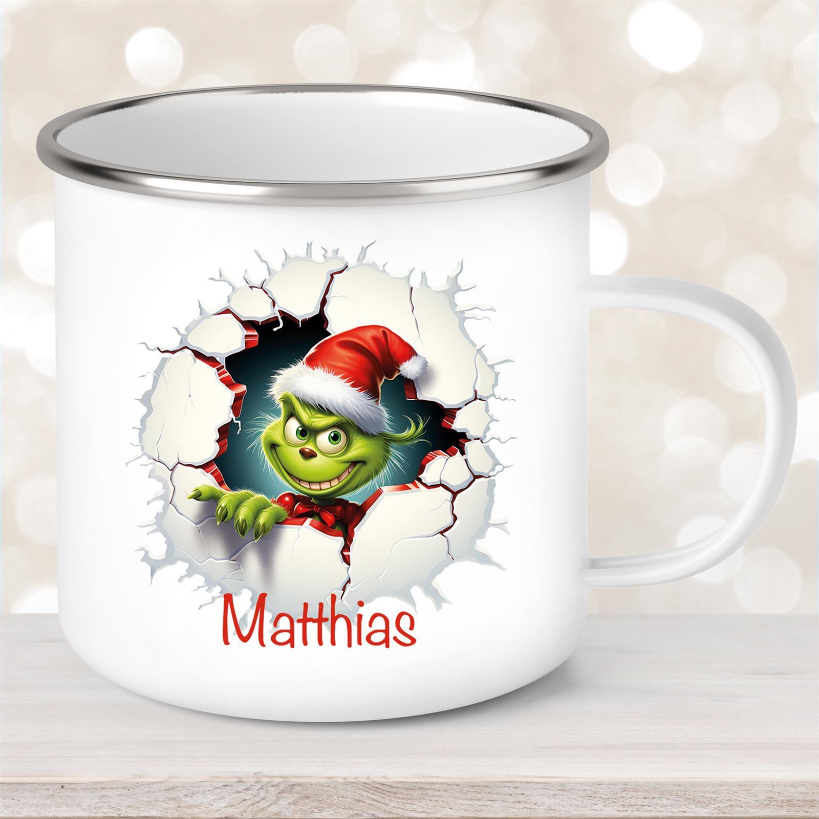 Tasse Wunschname Weihnachten Grinch #8 Emaille Kinderbecher