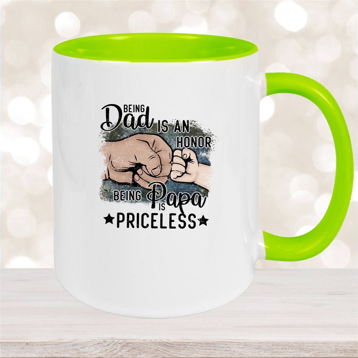 Tasse Vatertag #4 "Being Papa is Priceless" Wunschnamen Keramik Personalisiert versch. Farben