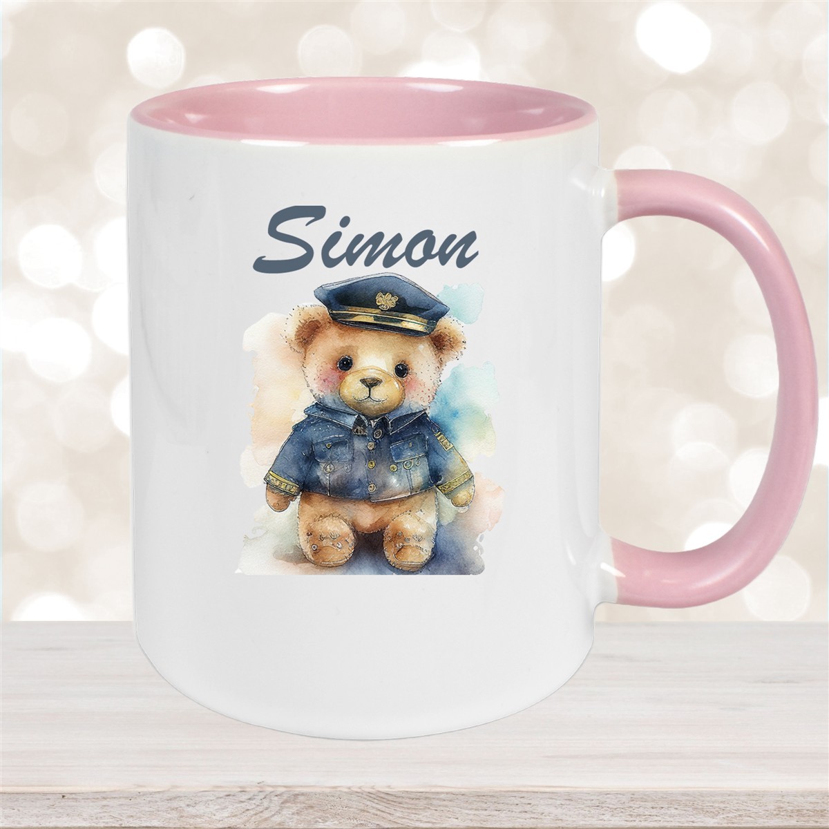 Tasse Polizei Teddy #1 Wunschname Keramik Kinderbecher personalisiert versch. Farben
