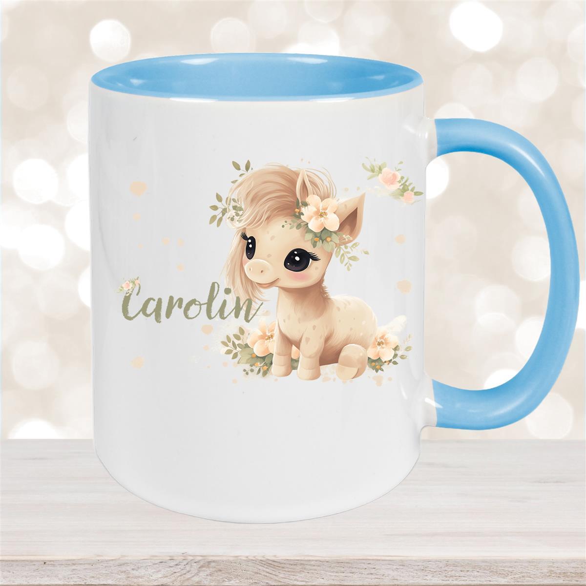 Tasse Pferd #5 Wunschname Keramik Kinderbecher personalisiert versch. Farben