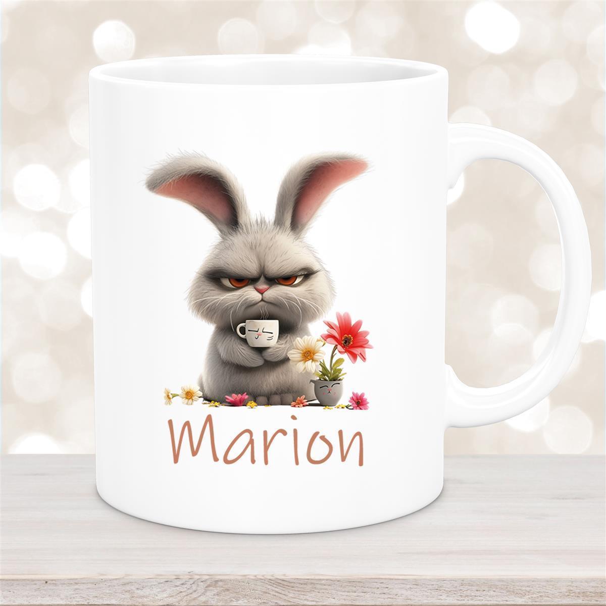 Tasse Ostern Grumpy-Bunny #2 Wunschnamen personalisiert Keramik Weiß