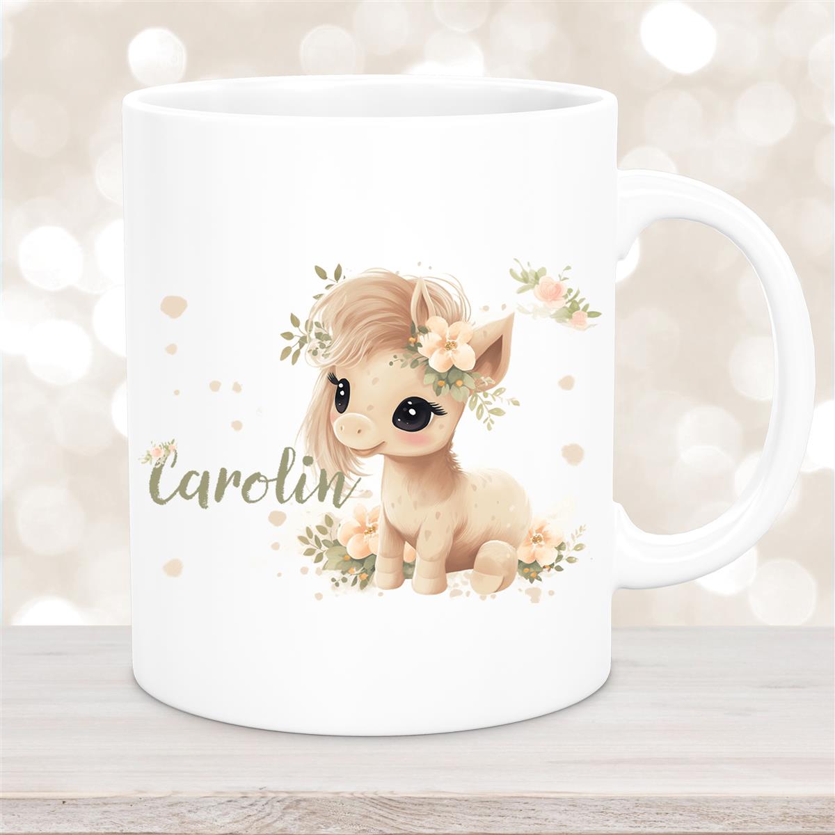 Tasse Pferd #5 Wunschname Keramik Kinderbecher personalisiert Weiß