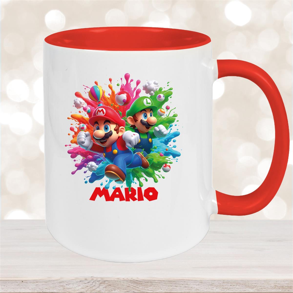 Tasse Wunschname Super-Mario #1 Keramik Kinderbecher personalisiert versch. Farben