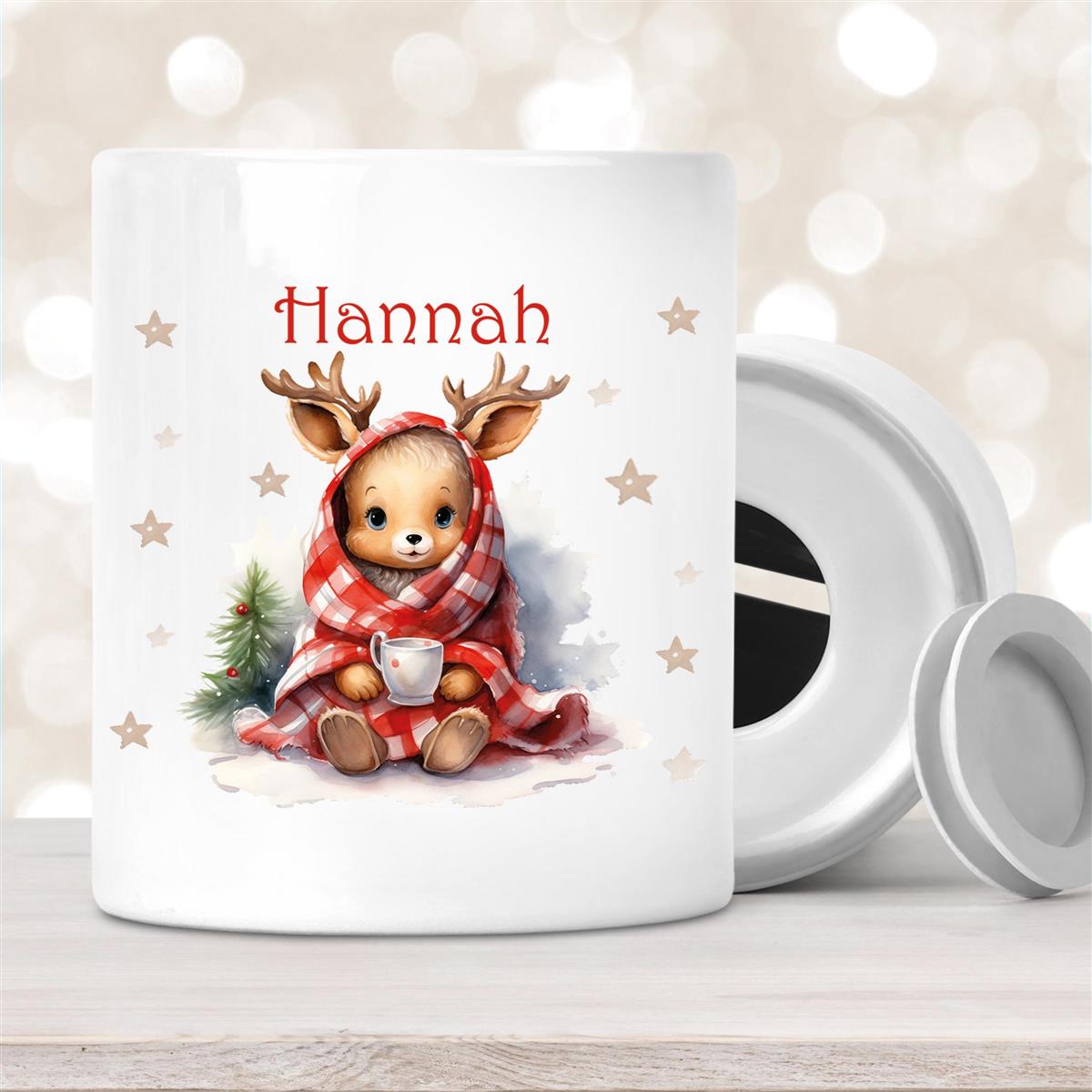 Spardose mit Wunschname Weihnachten Rehlein #1 personalisiert