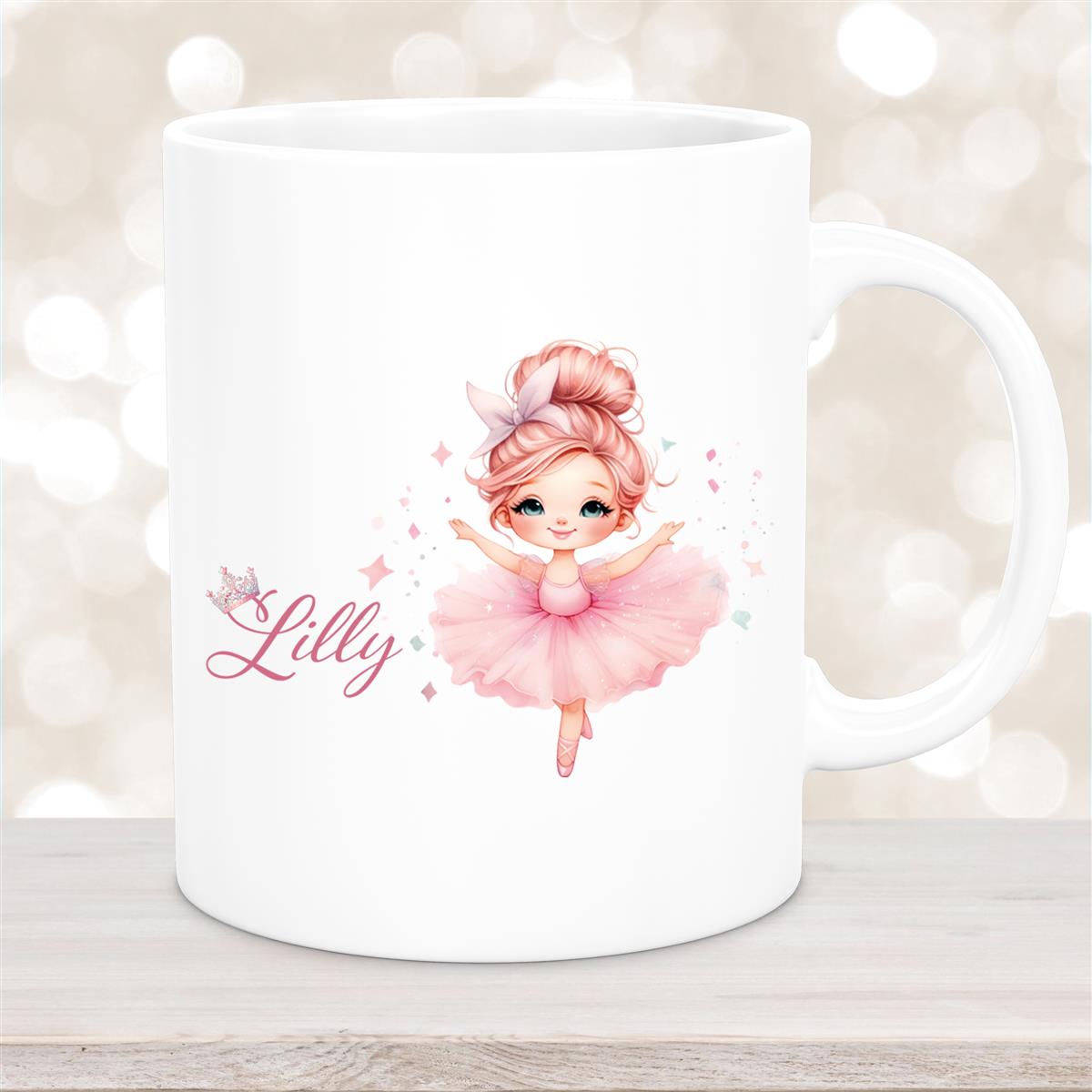 Tasse Ballerina #1 Wunschname Keramik Kinderbecher personalisiert Weiß