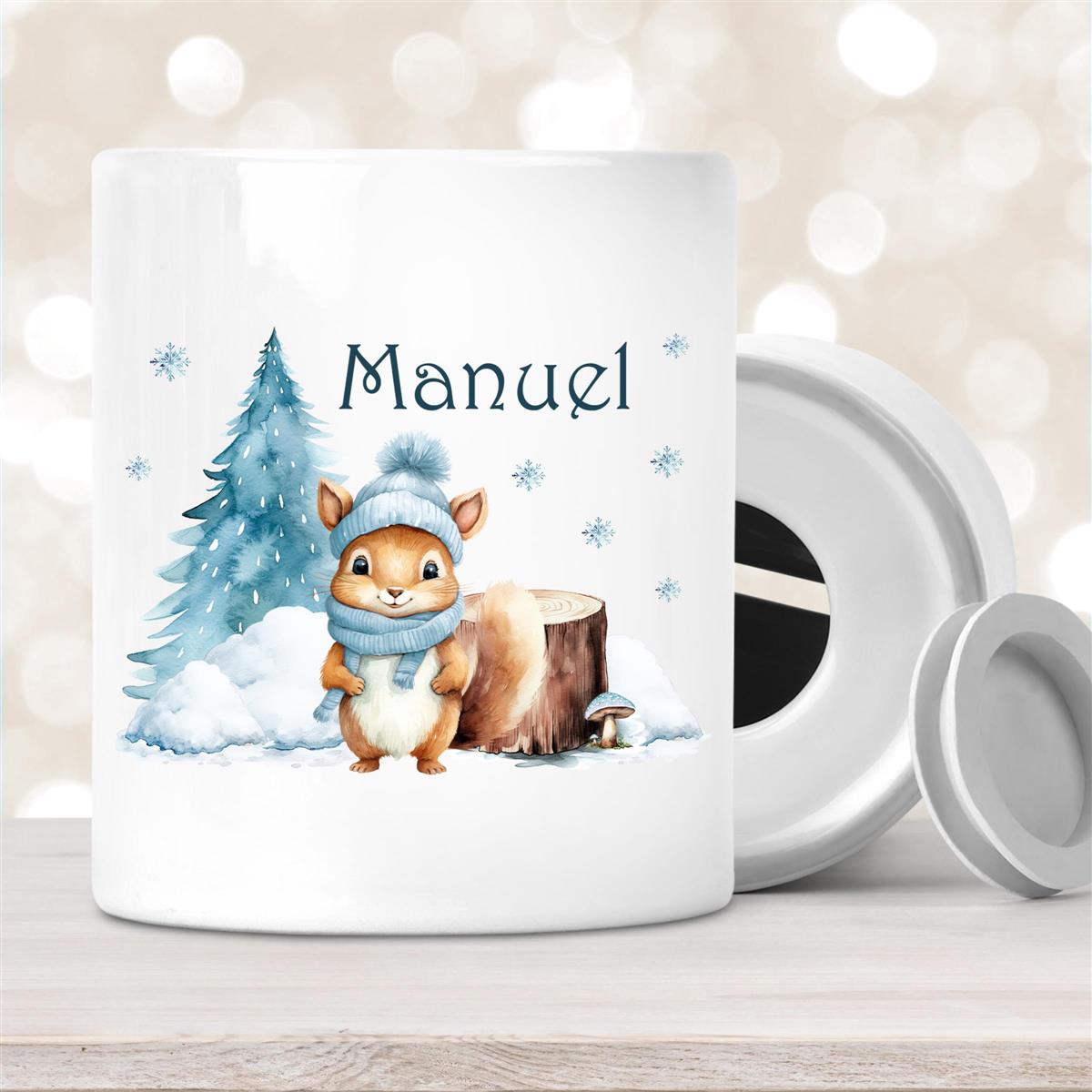 Spardose mit Wunschname Weihnachten Eichhörnchen #1 personalisiert