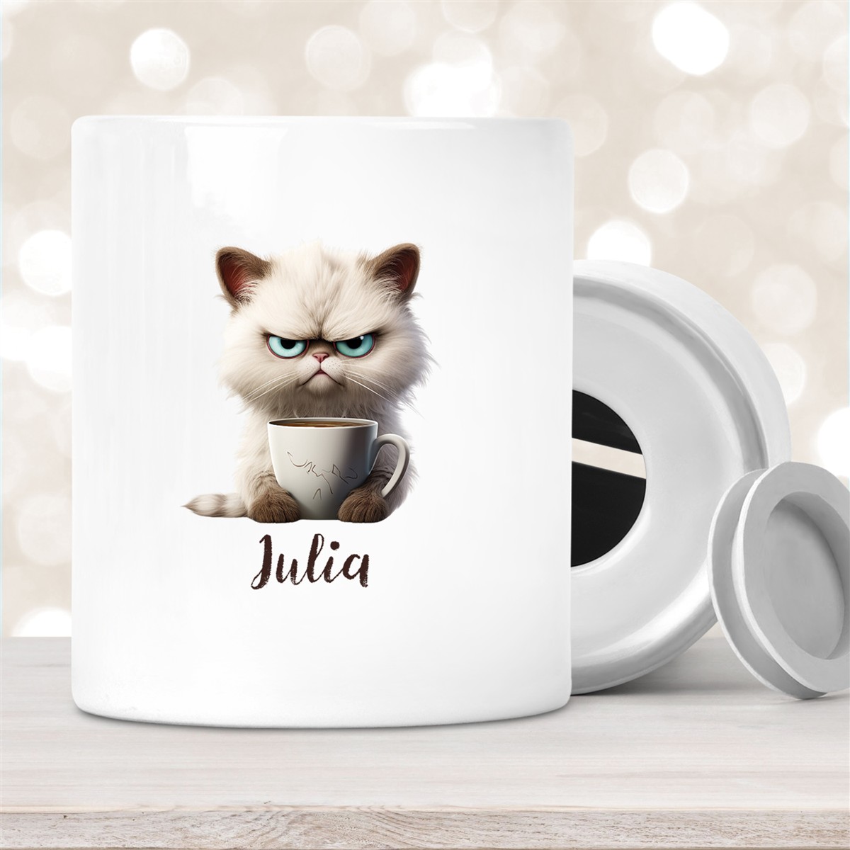 Spardose Katze Grumpy #2 Wunschname personalisiert