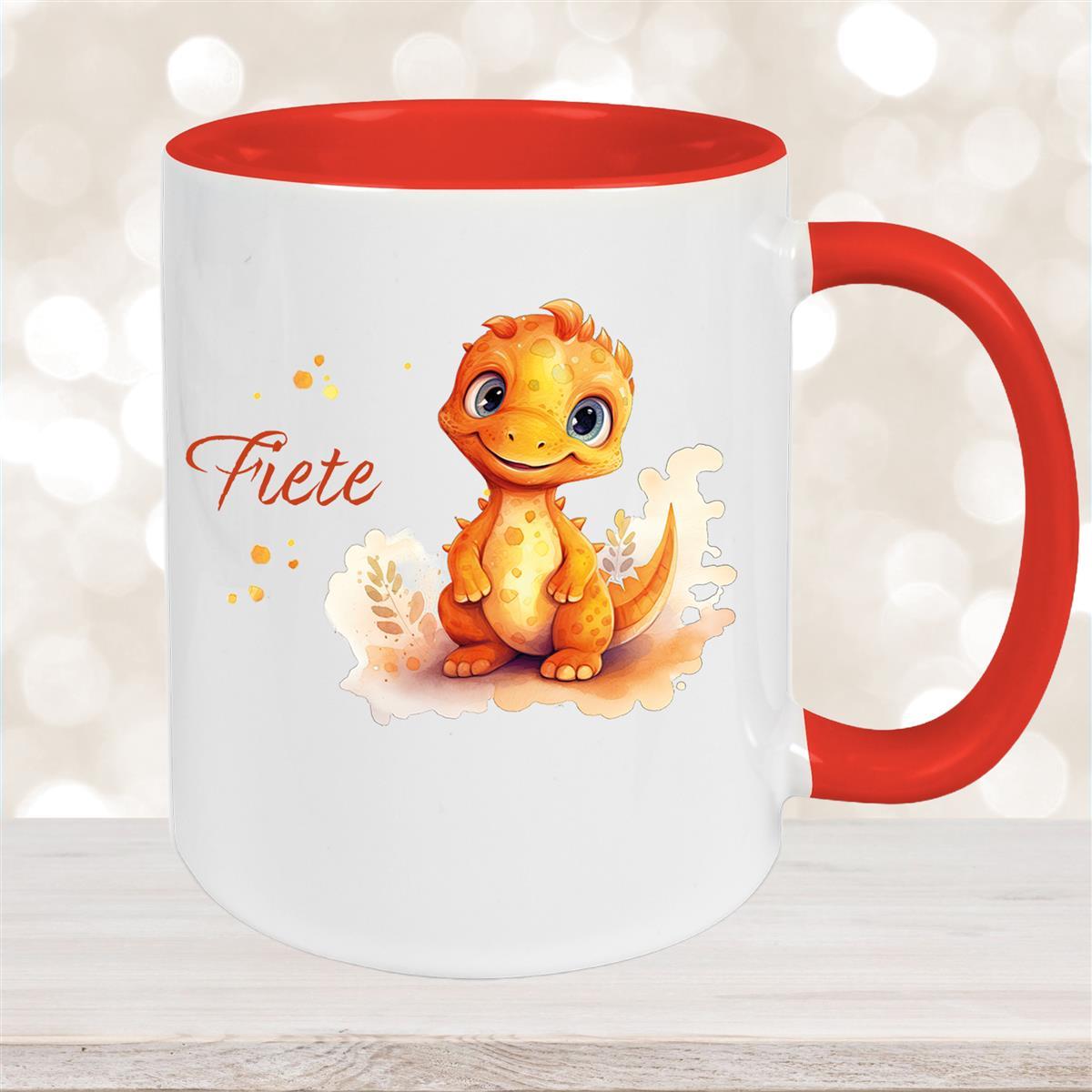 Tasse Dino #10 Wunschname Keramik Kinderbecher Personalisiert versch. Farben
