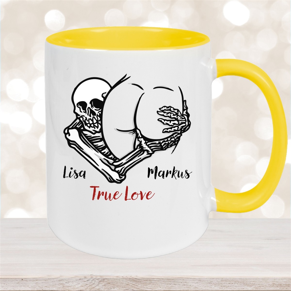 Tasse Totenkopf True Love Valentinstag #7 Wunschnamen Keramik personalisiert versch. Farben