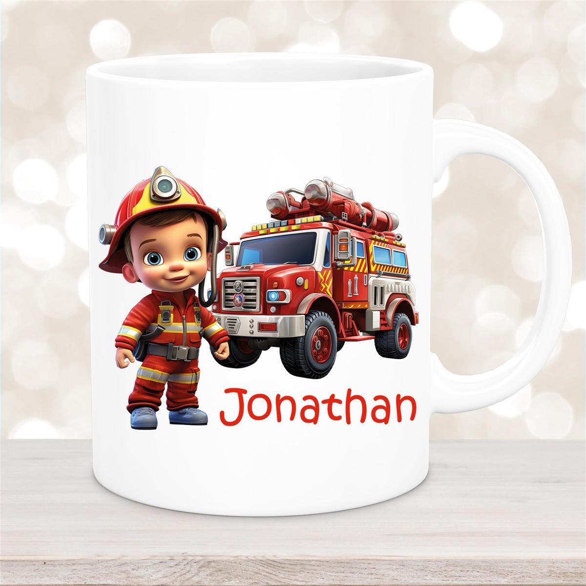 Tasse Wunschname Feuerwehr #3 Keramik Kinderbecher Weiß