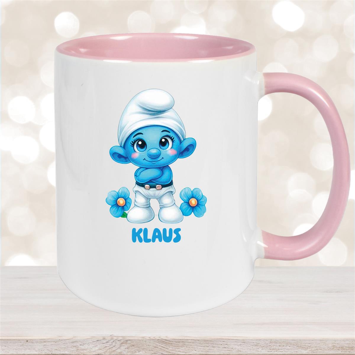 Tasse Kinder Schlumpf #3 Wunschname Keramik Kinderbecher personalisiert versch. Farben
