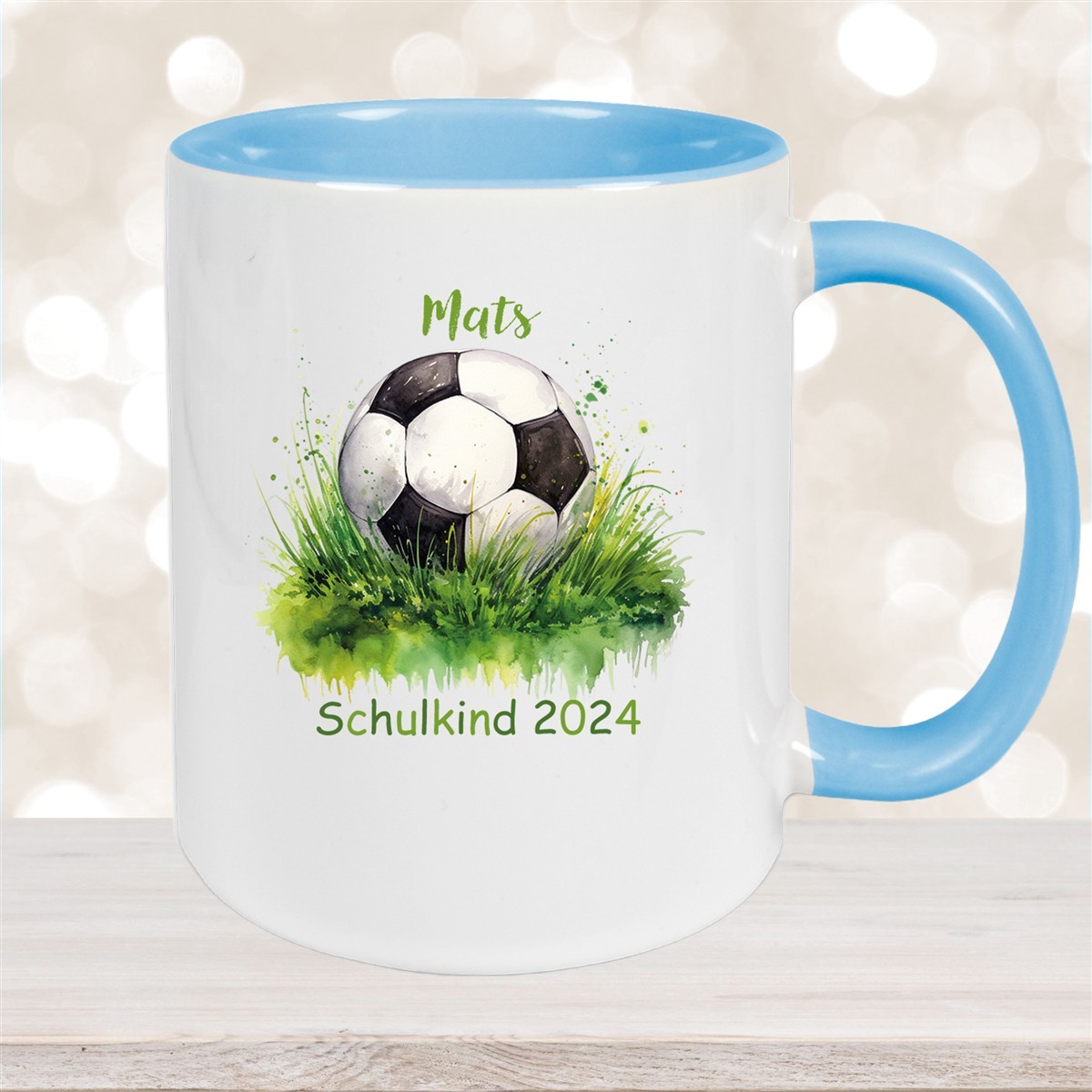 Tasse Schulkind #12 Wunschname Fußball#1 Keramik Kinderbecher Personalisiert versch. Farben
