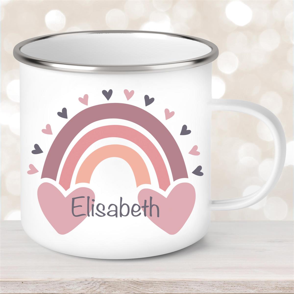 Tasse Wunschname Regenbogen #2 Emaille Kinderbecher