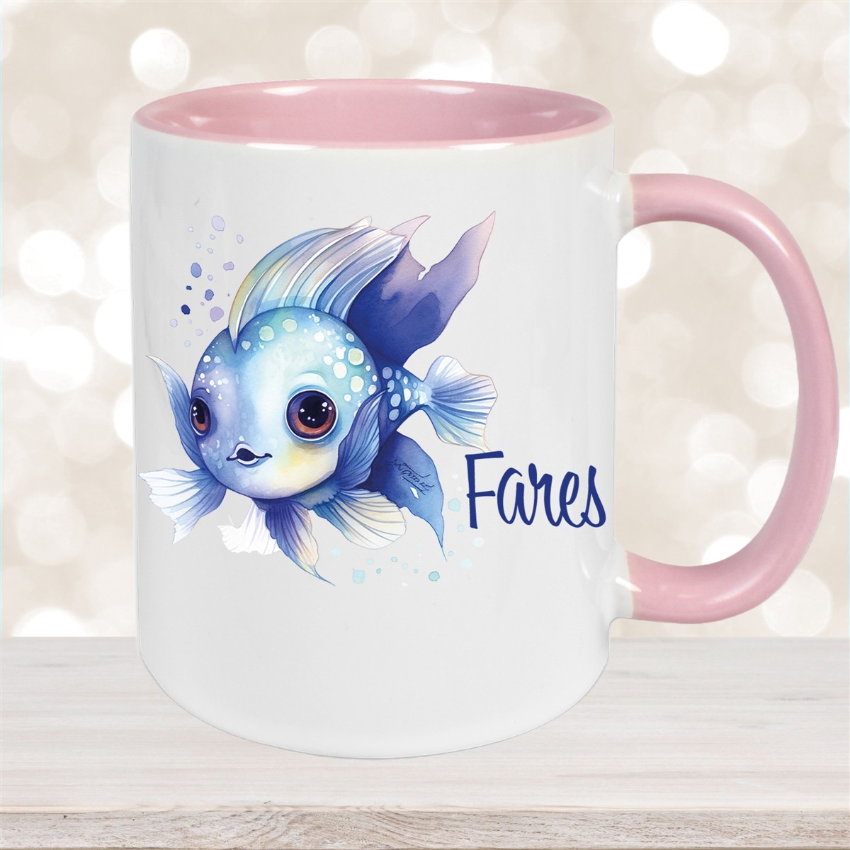Tasse Wunschname Meerestiere-Fisch #2 Keramik Kinderbecher versch. Farben