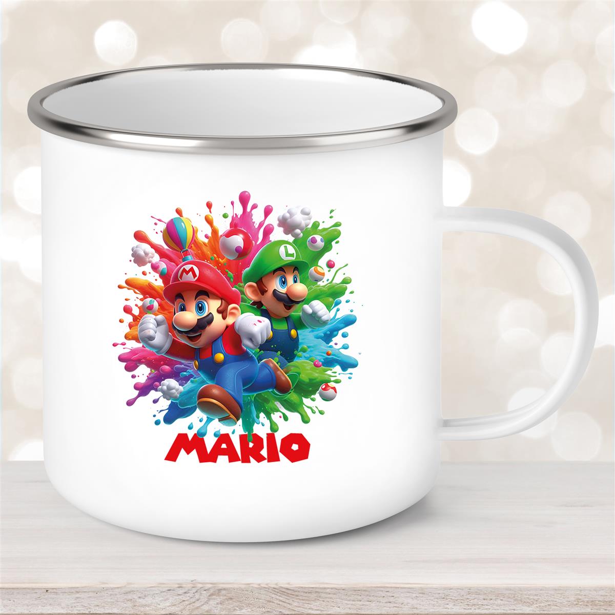 Tasse Wunschname Super-Mario #1 Emaille Kinderbecher personalisiert