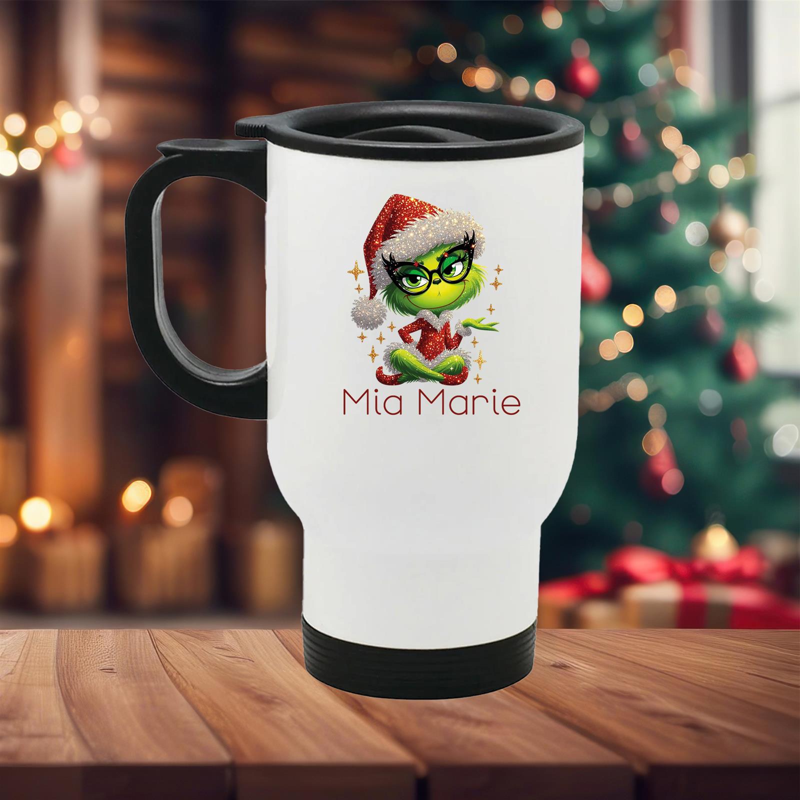 Edelstahl-Thermobecher mit Deckel Weihnachten Lady-Grinch 4# personalisiert weiß