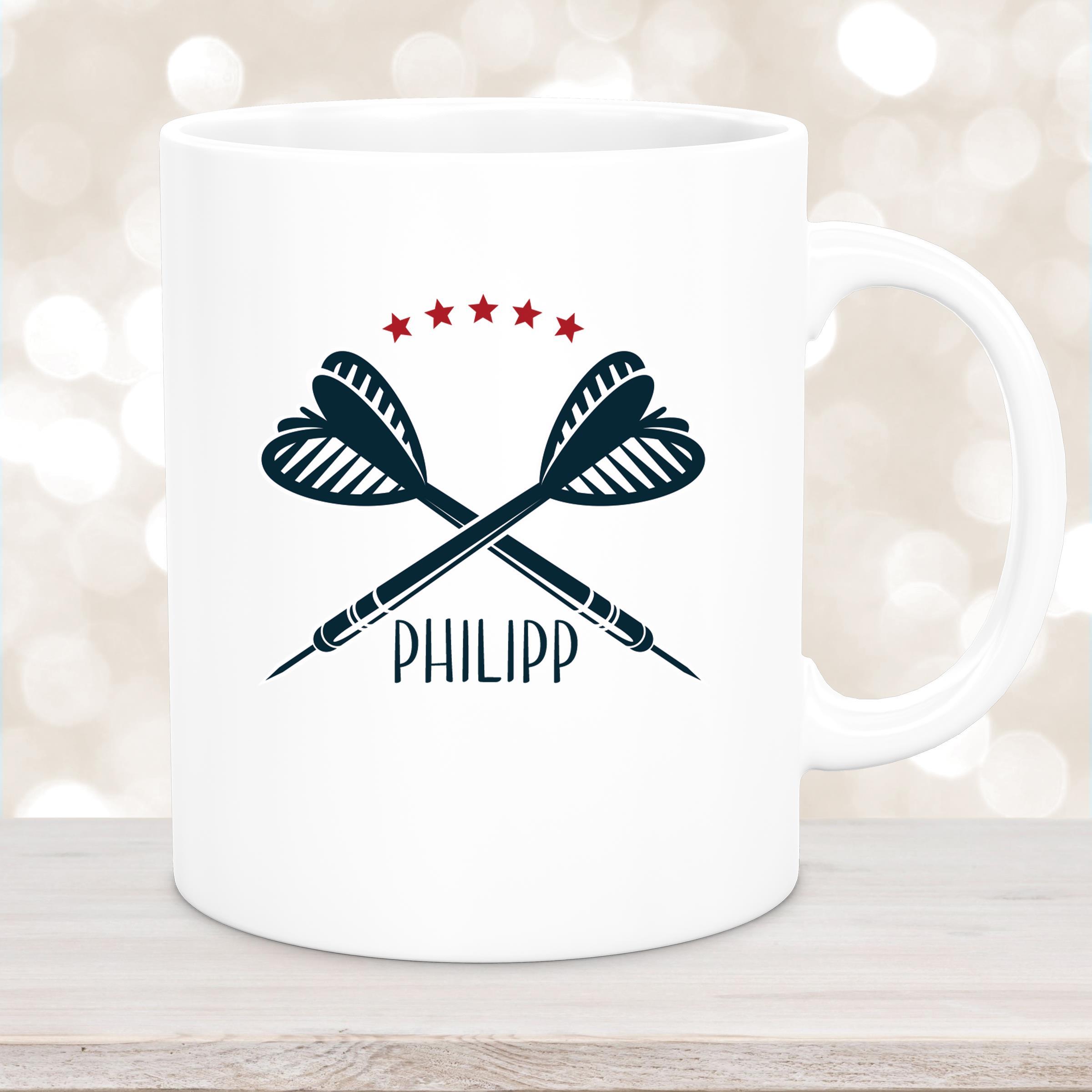 Tasse Dart #3 Wunschname Keramik Kinderbecher personalisiert Weiß