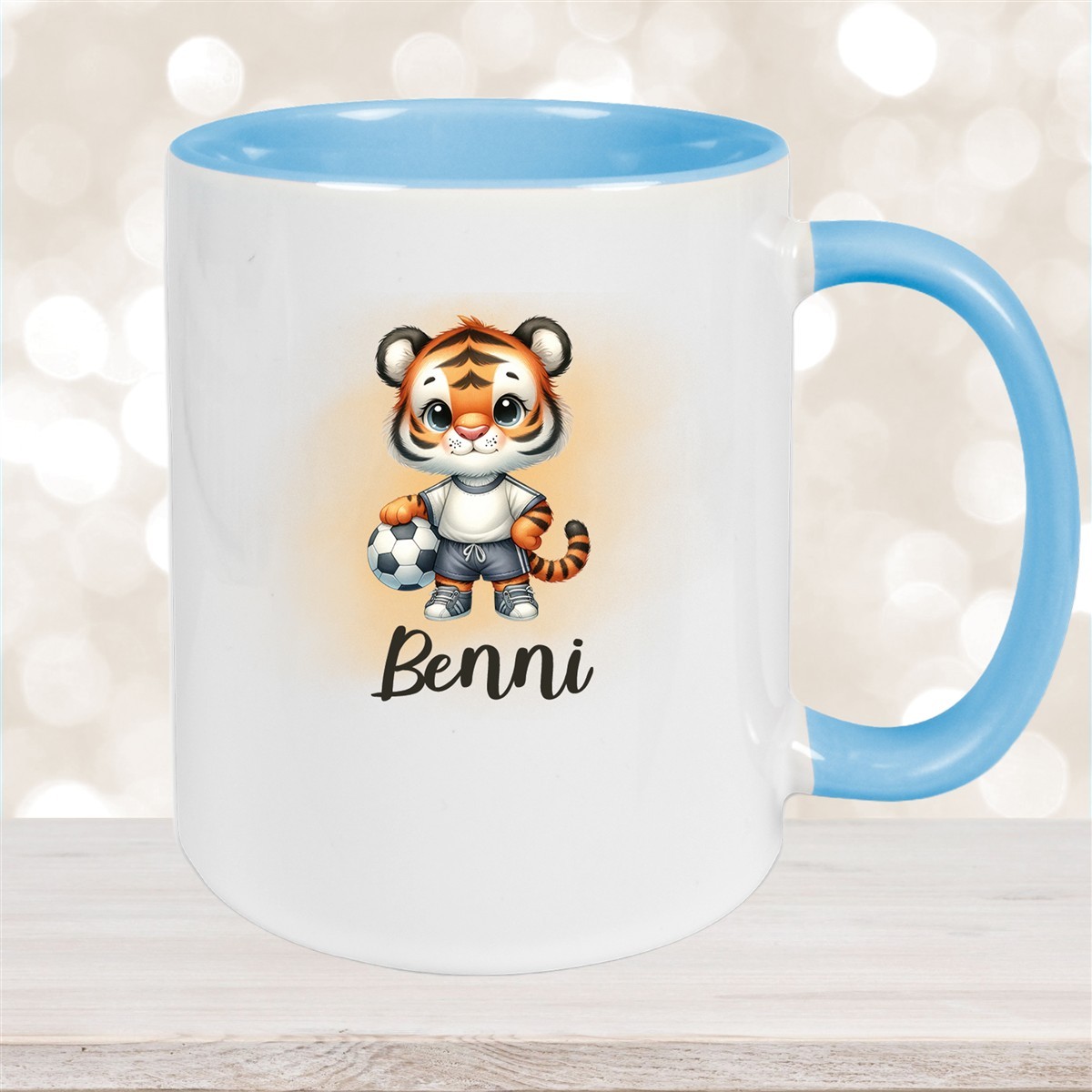 Tasse Wunschname Fußball #16 Personalisiert Tiger Keramik Kinderbecher versch. Farben