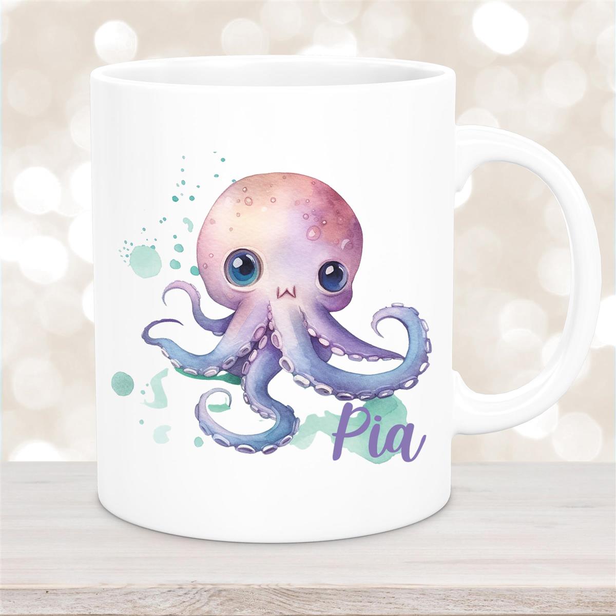 Tasse Wunschname Meerestiere-Oktopus #1 Keramik Kinderbecher Weiß