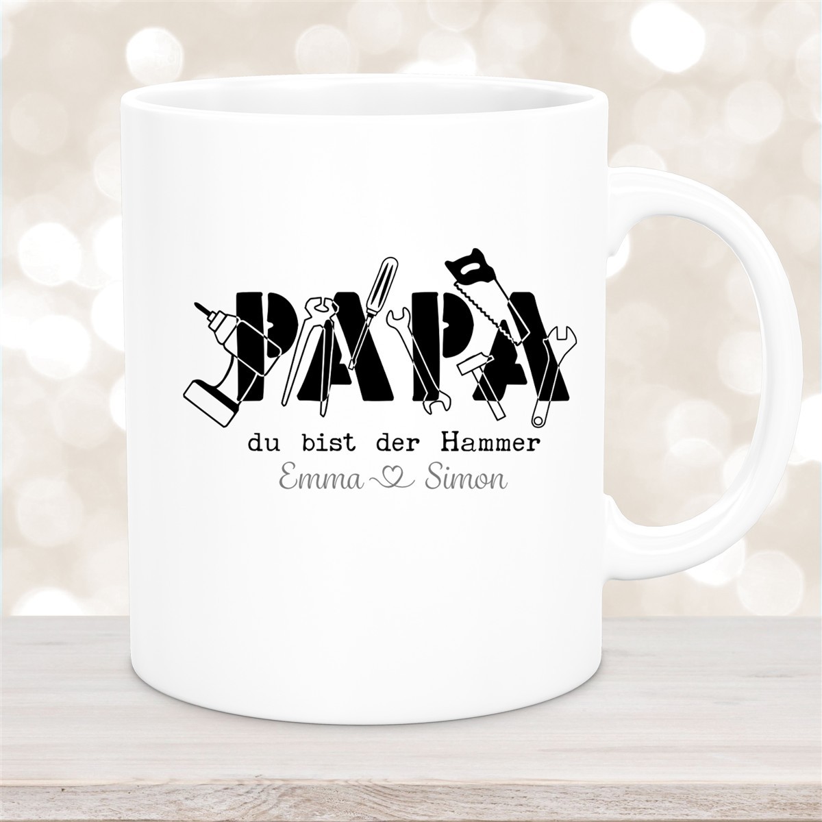 Tasse Vatertag #9 Papa, "Du bist der Hammer" Wunschnamen Keramik Personalisiert versch. Farben