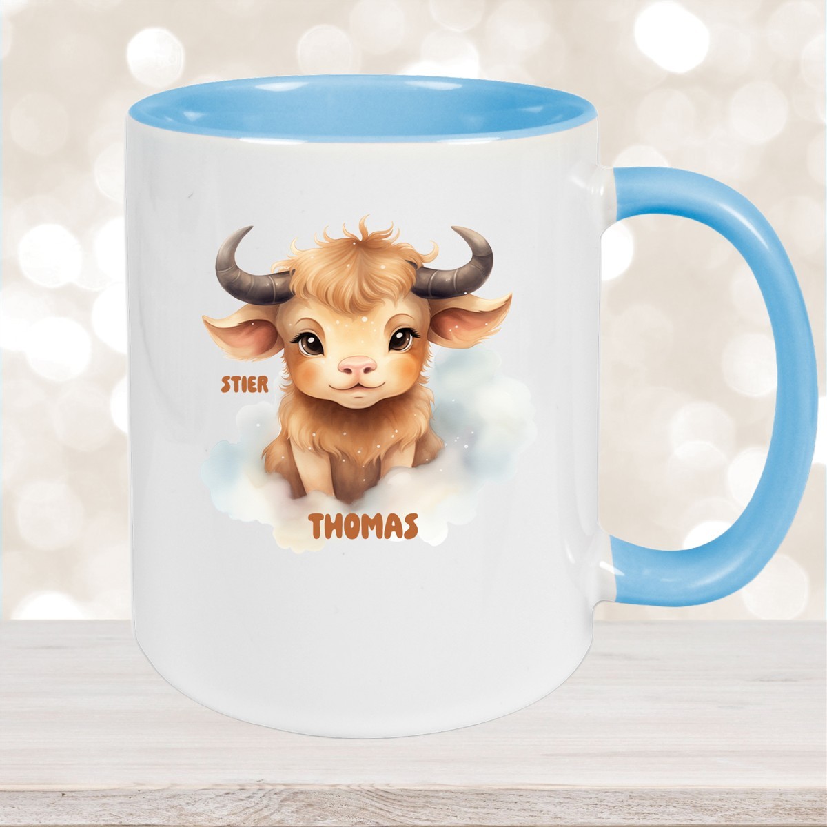 Tasse Sternzeichen Kinder Stier #1 Wunschname Keramik Kinderbecher personalisiert versch. Farben