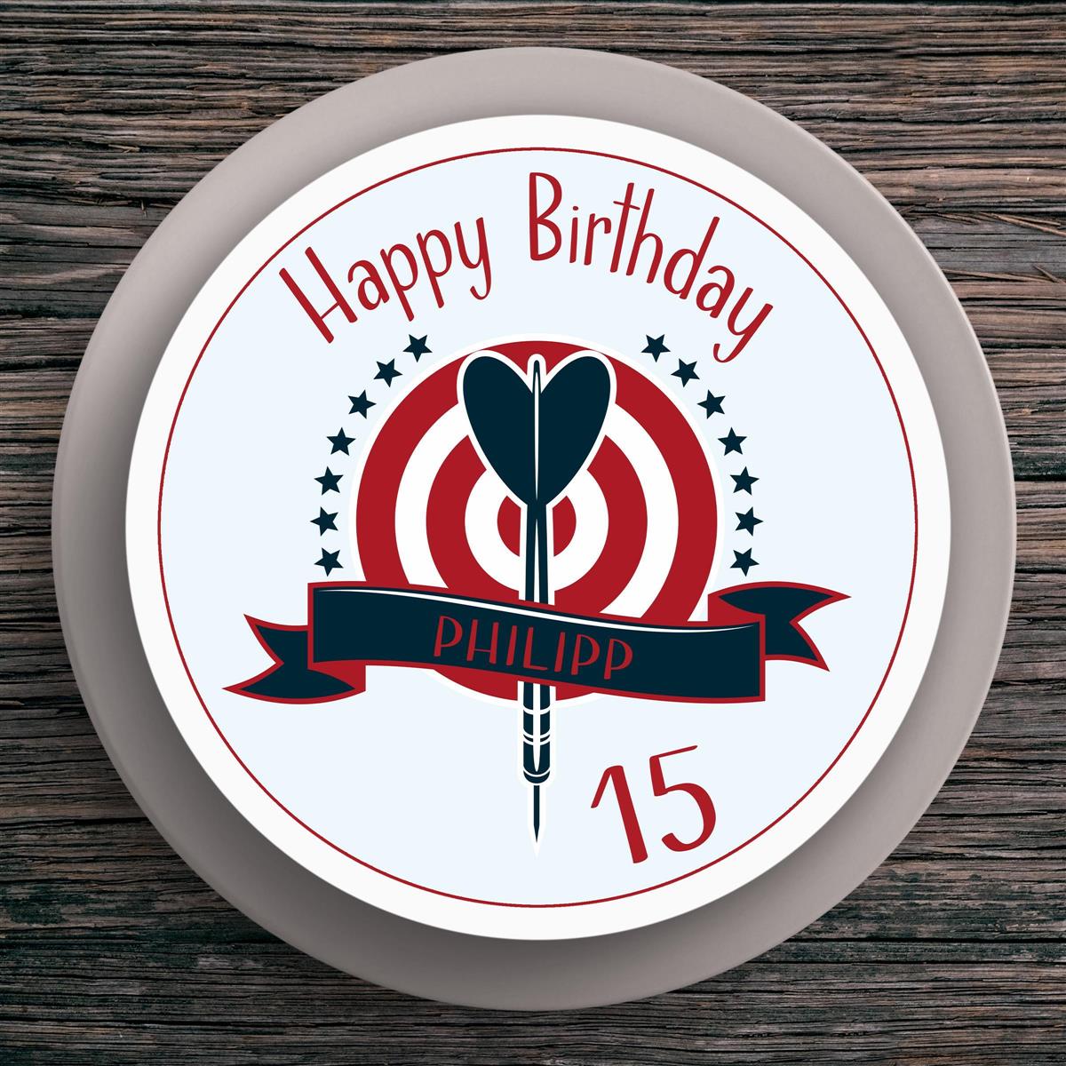 Tortenaufleger Geburtstag Dart #4 Name & Zahl (20cm) Fondant Papier