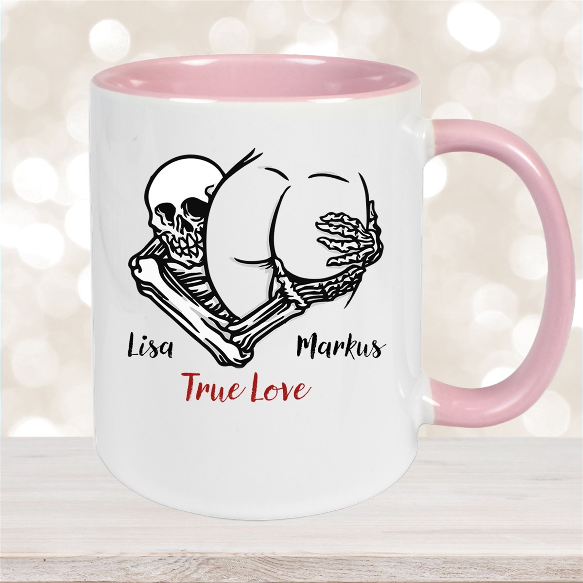 Tasse Totenkopf True Love Valentinstag #7 Wunschnamen Keramik personalisiert versch. Farben