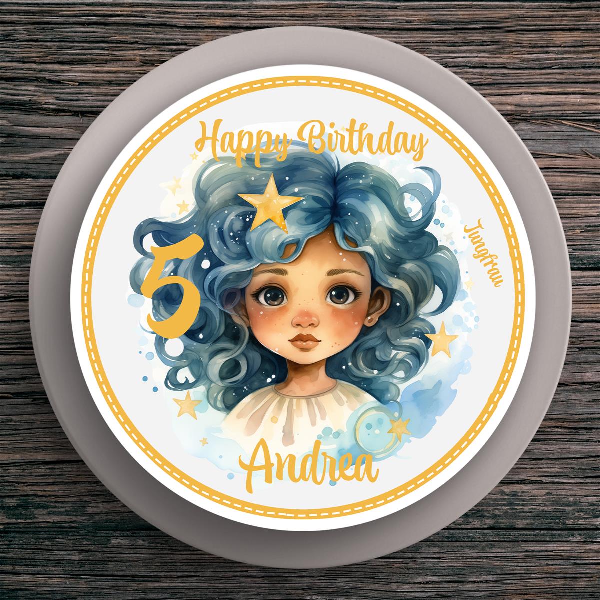 Tortenaufleger Geburtstag Sternzeichen Jungfrau #1 Name & Zahl (20cm) Fondant Papier