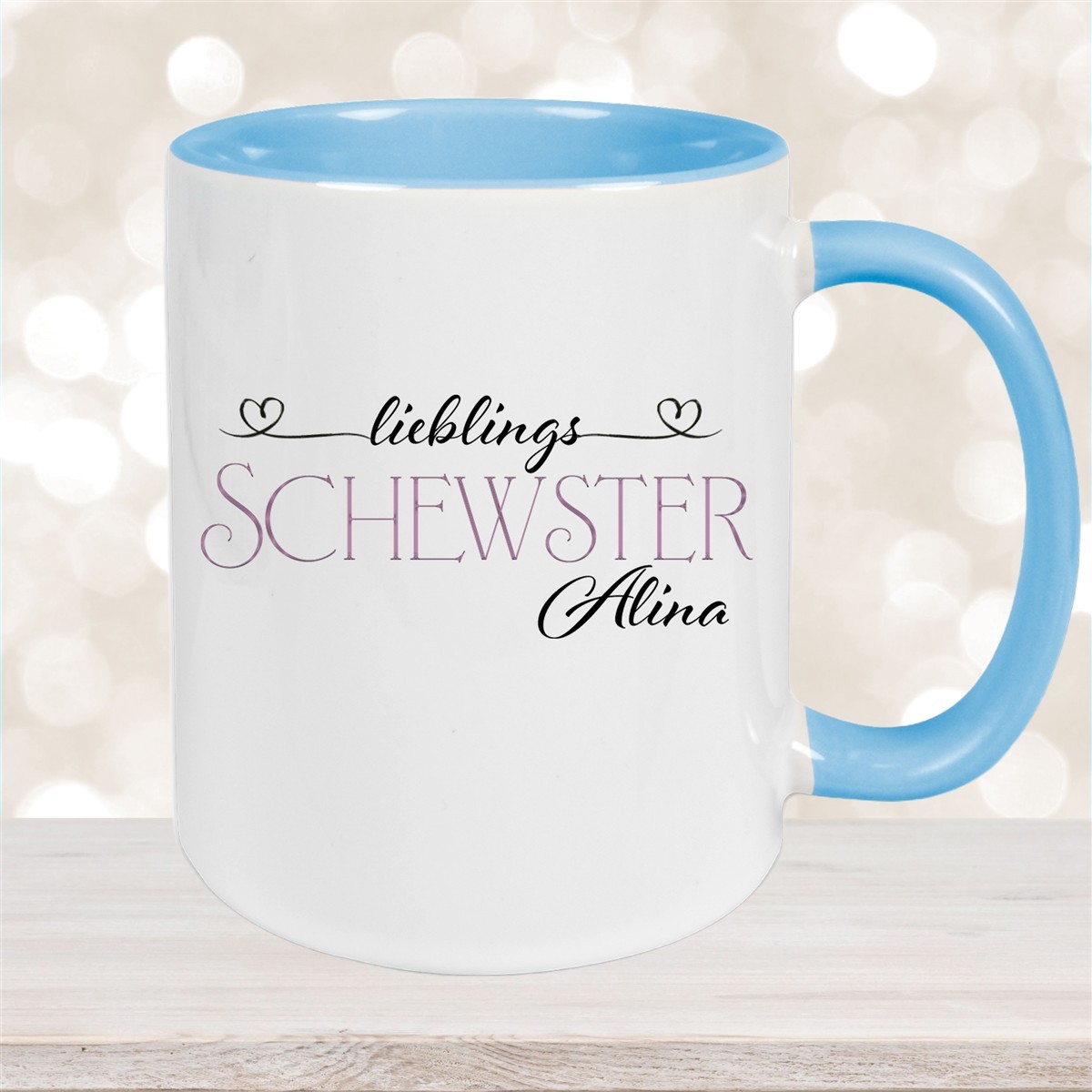 Tasse Wunschname Lieblings-Schwester #1 personalisiert Keramik Becher versch. Farben