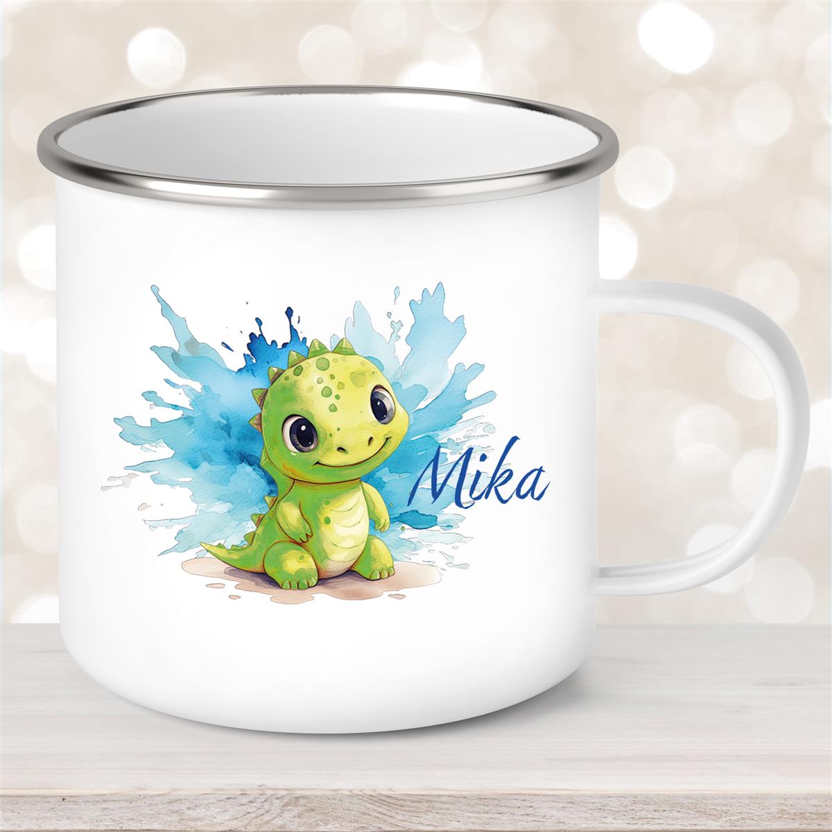 Tasse Wunschname Dino #12 Emaille Kinderbecher